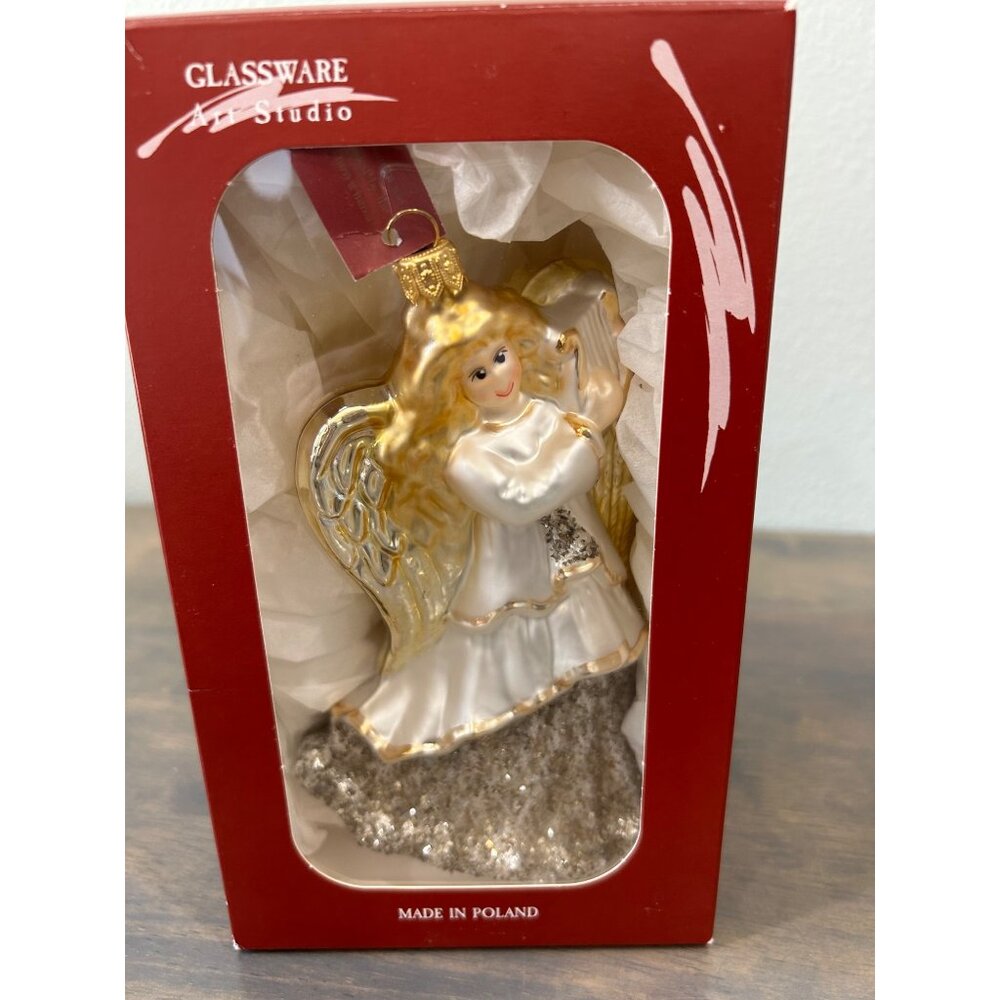Glassware Art Studio Blown Glass Angel Christmas Ornament Made in Poland 6"